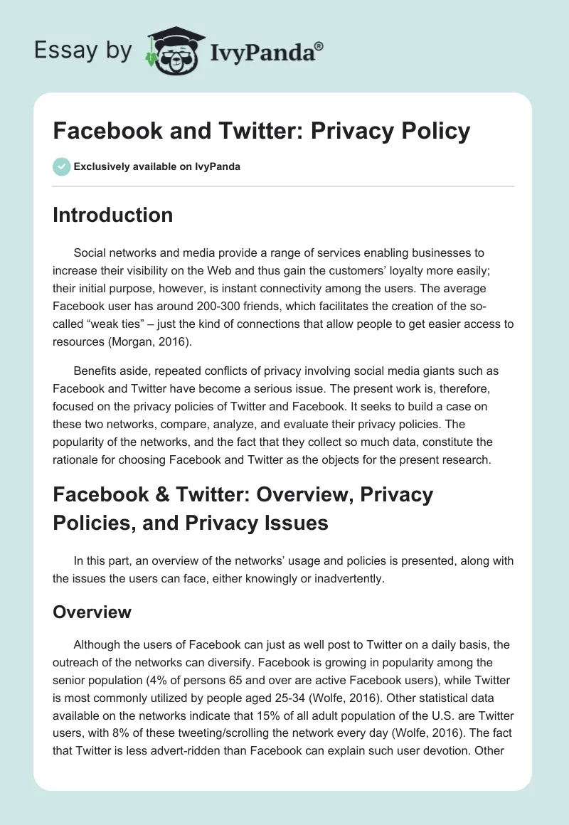 Facebook and Twitter: Privacy Policy. Page 1