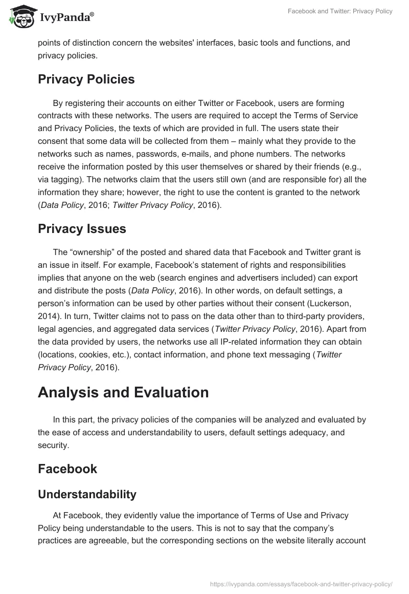 Facebook and Twitter: Privacy Policy. Page 2