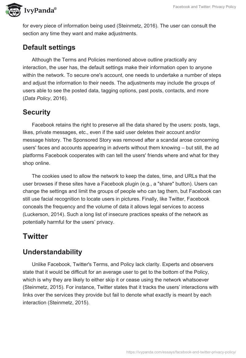 Facebook and Twitter: Privacy Policy. Page 3