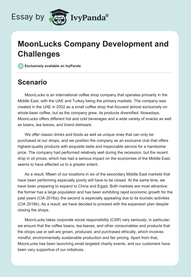 MoonLucks Company Development and Challenges. Page 1