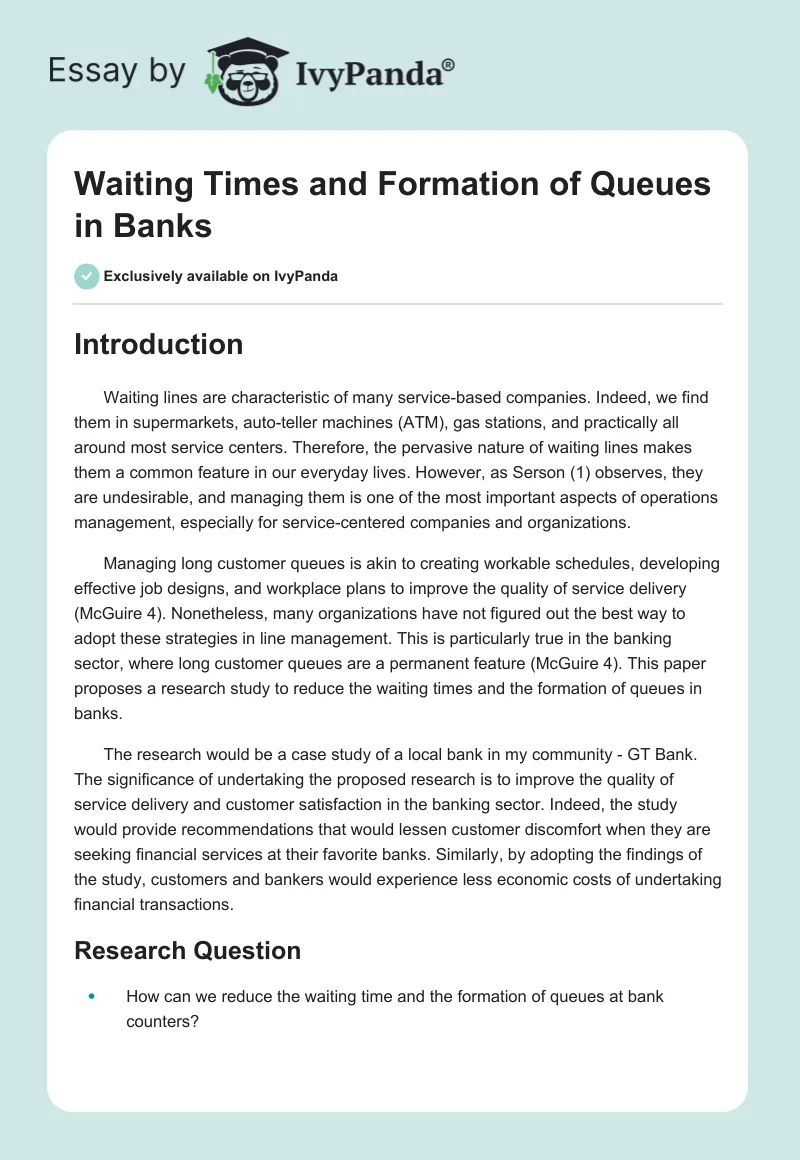 Waiting Times and Formation of Queues in Banks. Page 1