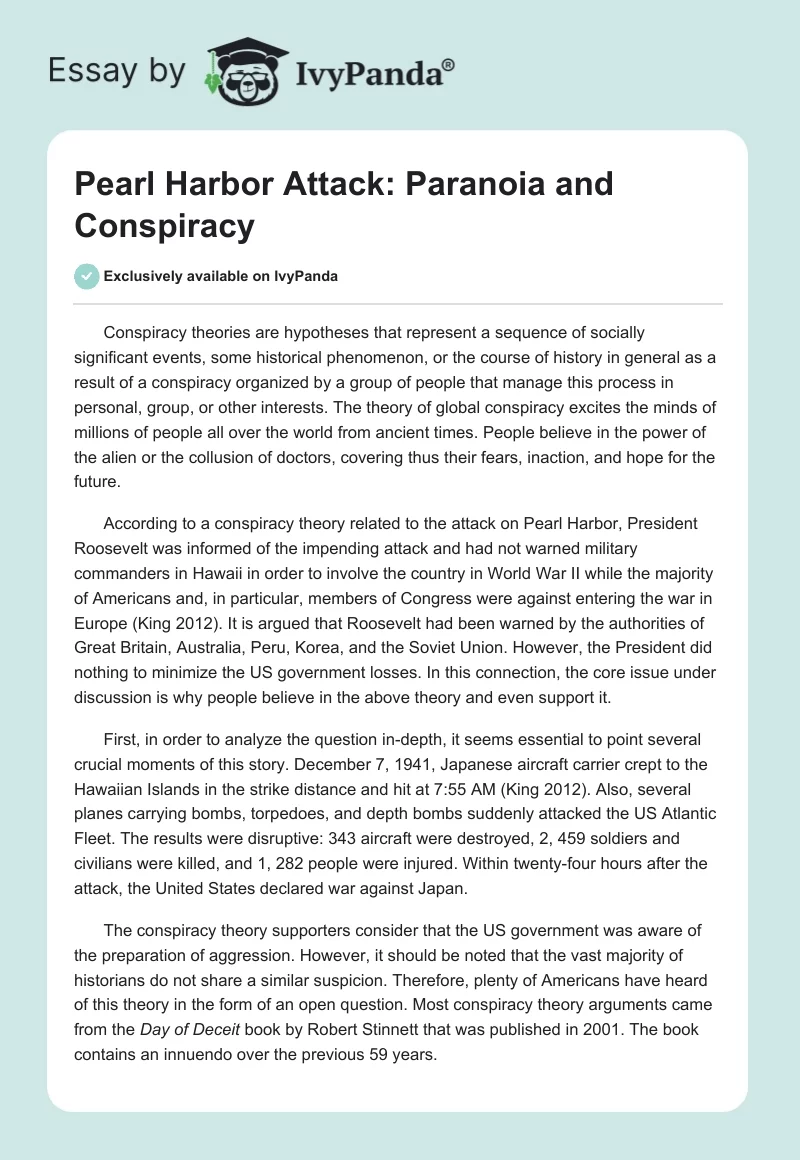 Pearl Harbor Attack: Paranoia and Conspiracy. Page 1