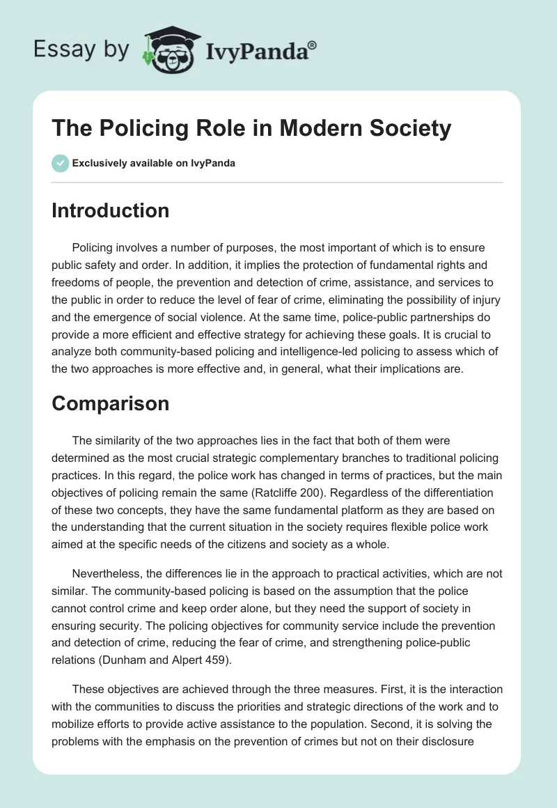 The Policing Role in Modern Society. Page 1
