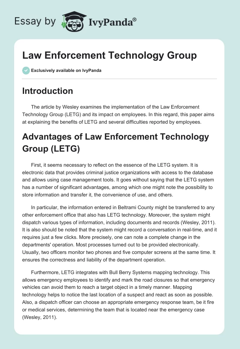 Law Enforcement Technology Group. Page 1
