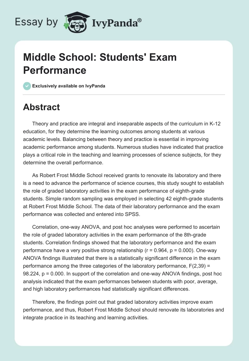 Middle School: Students' Exam Performance. Page 1