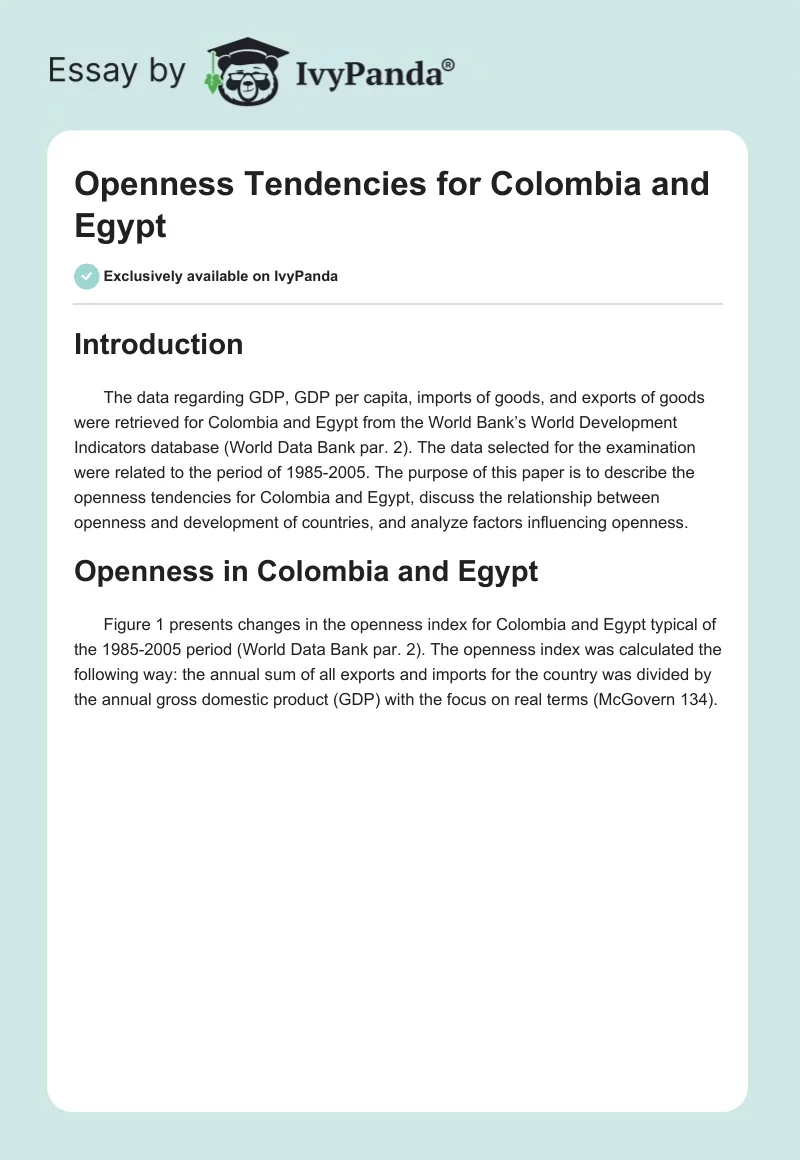 Openness Tendencies for Colombia and Egypt. Page 1