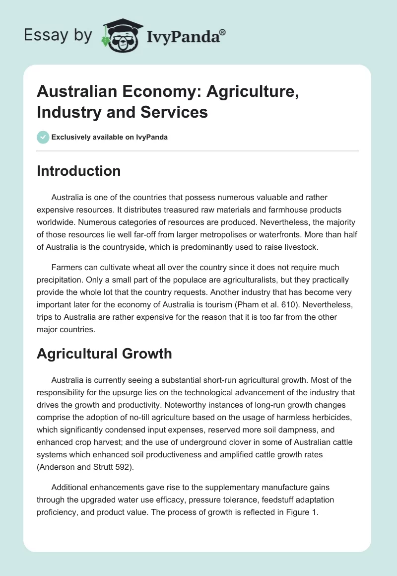 Australian Economy: Agriculture, Industry and Services. Page 1