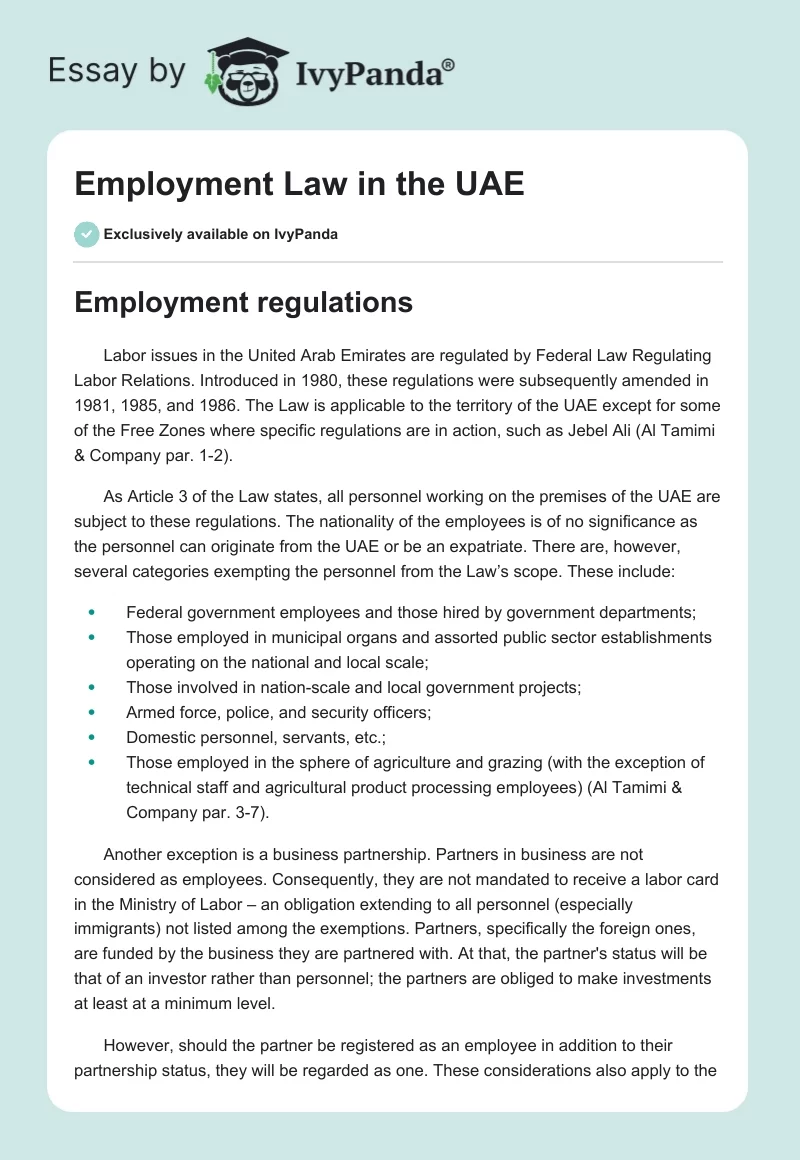 Employment Law in the UAE. Page 1