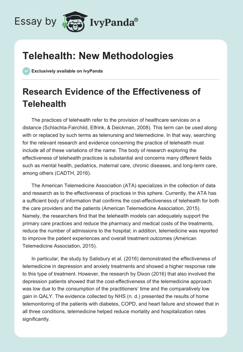 Telehealth: New Methodologies. Page 1