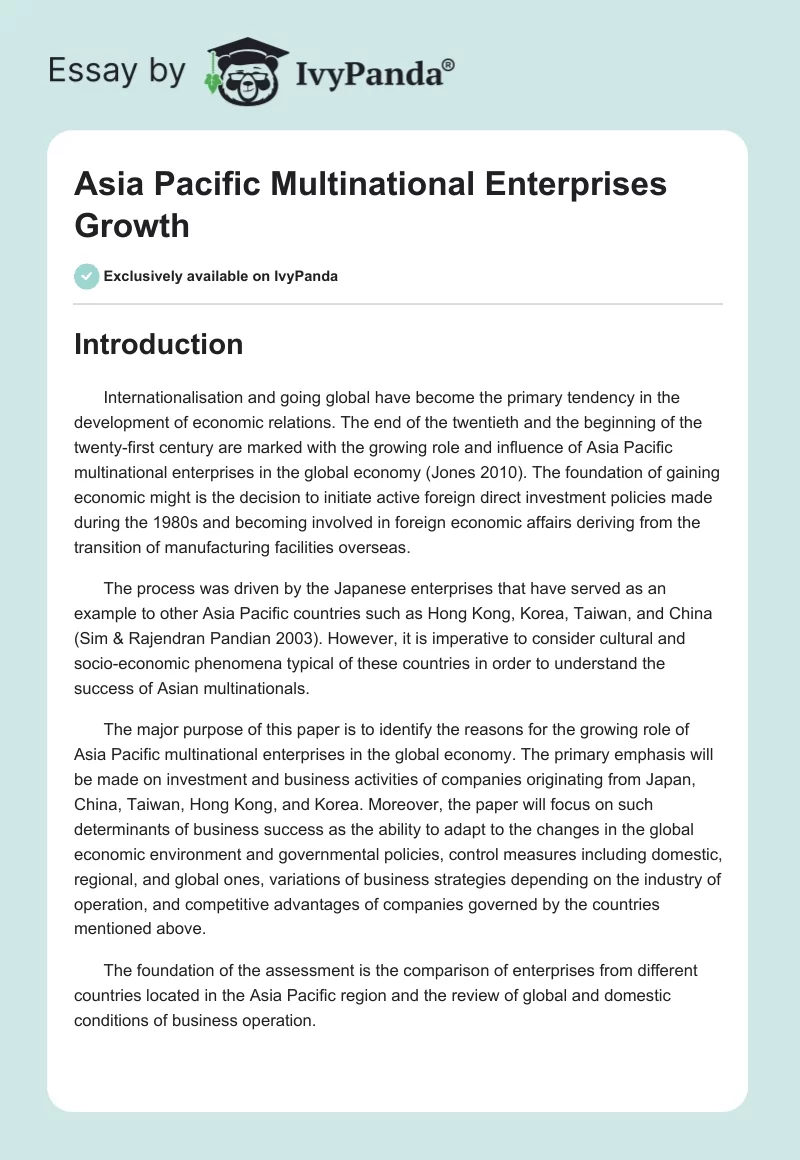 Asia Pacific Multinational Enterprises Growth. Page 1