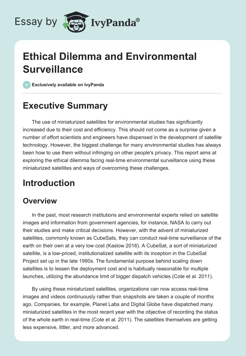 Ethical Dilemma and Environmental Surveillance. Page 1