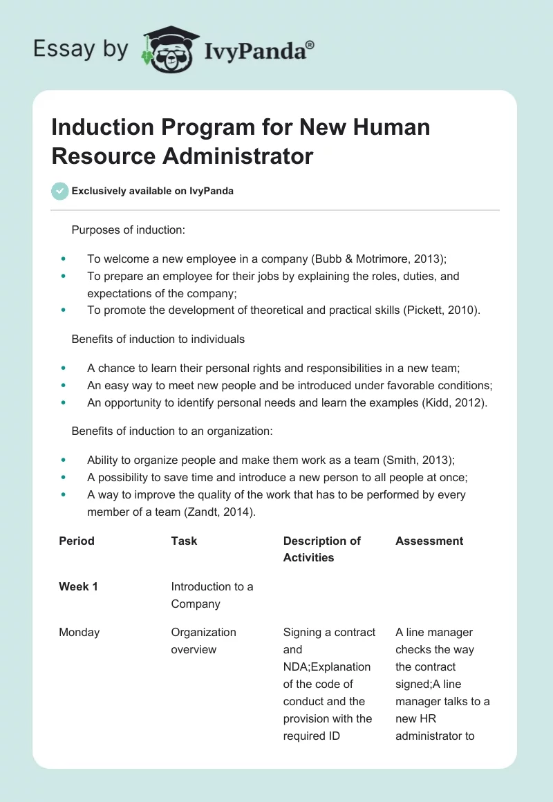Induction Program for New Human Resource Administrator. Page 1