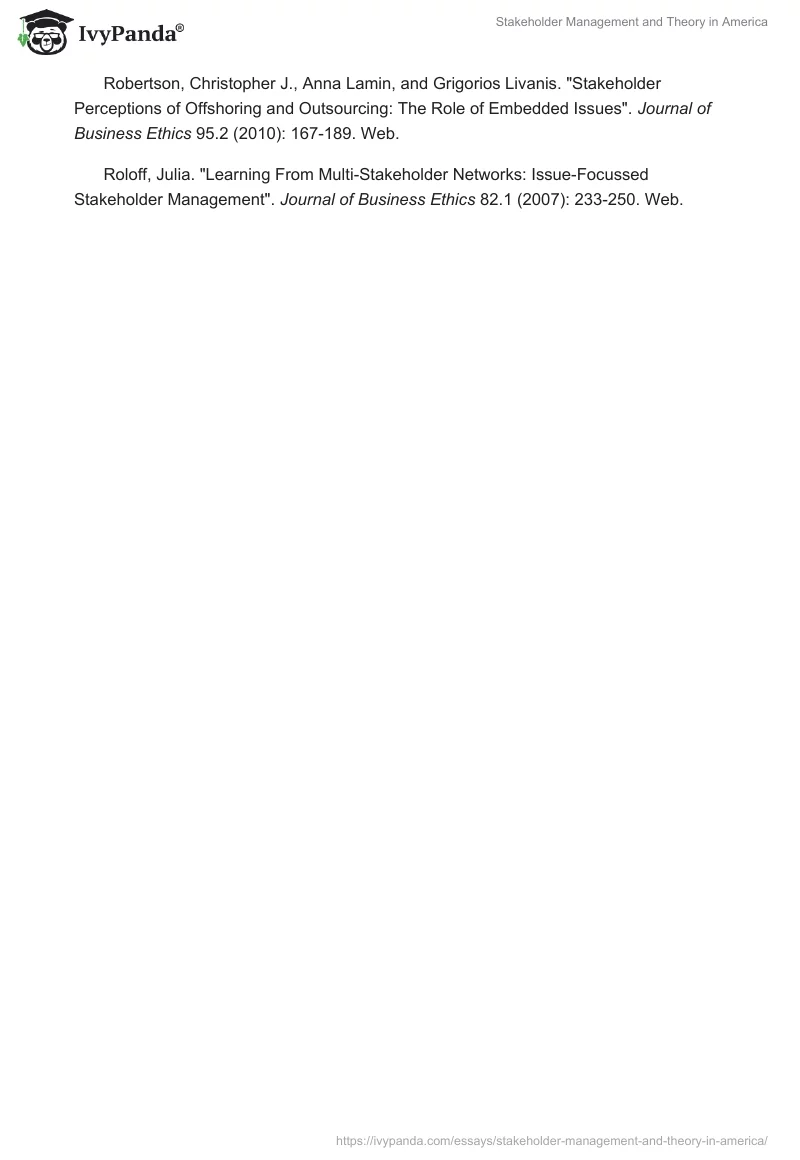 Stakeholder Management and Theory in America. Page 4