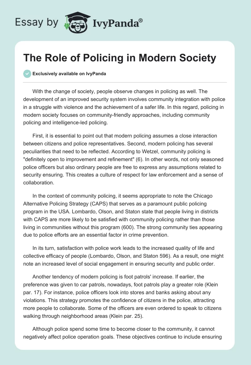 The Role of Policing in Modern Society. Page 1