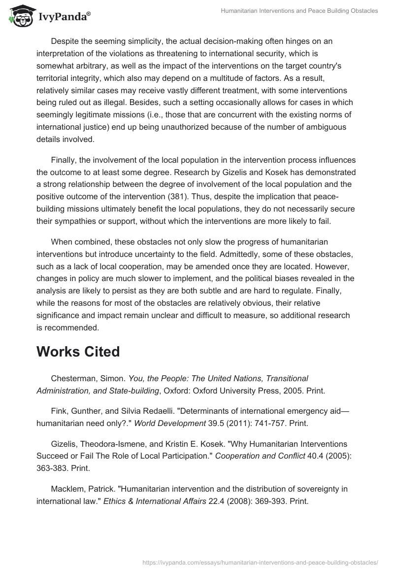 Humanitarian Interventions and Peace Building Obstacles. Page 3