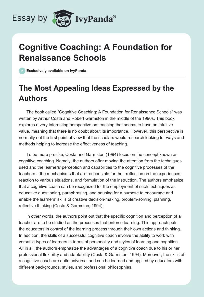 Cognitive Coaching: A Foundation for Renaissance Schools. Page 1
