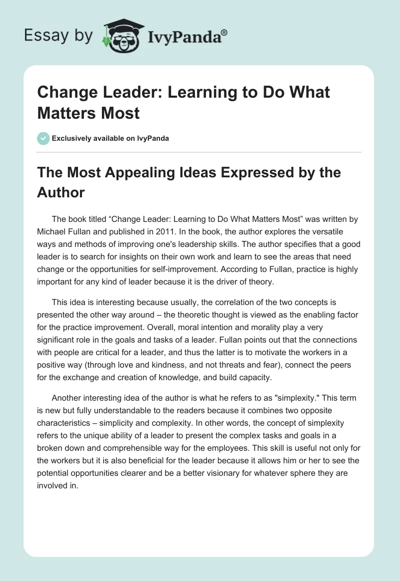 Change Leader: Learning to Do What Matters Most. Page 1