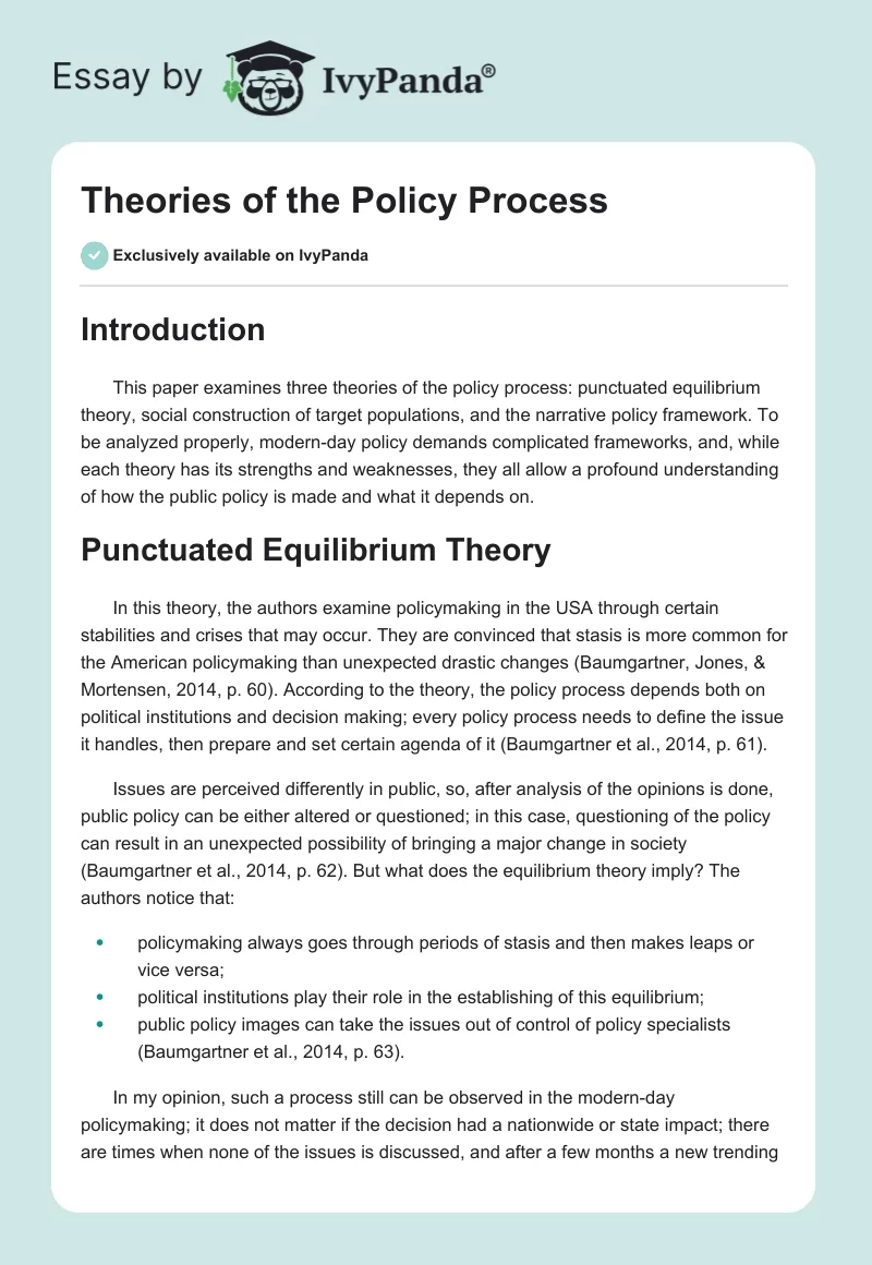 Theories of the Policy Process. Page 1