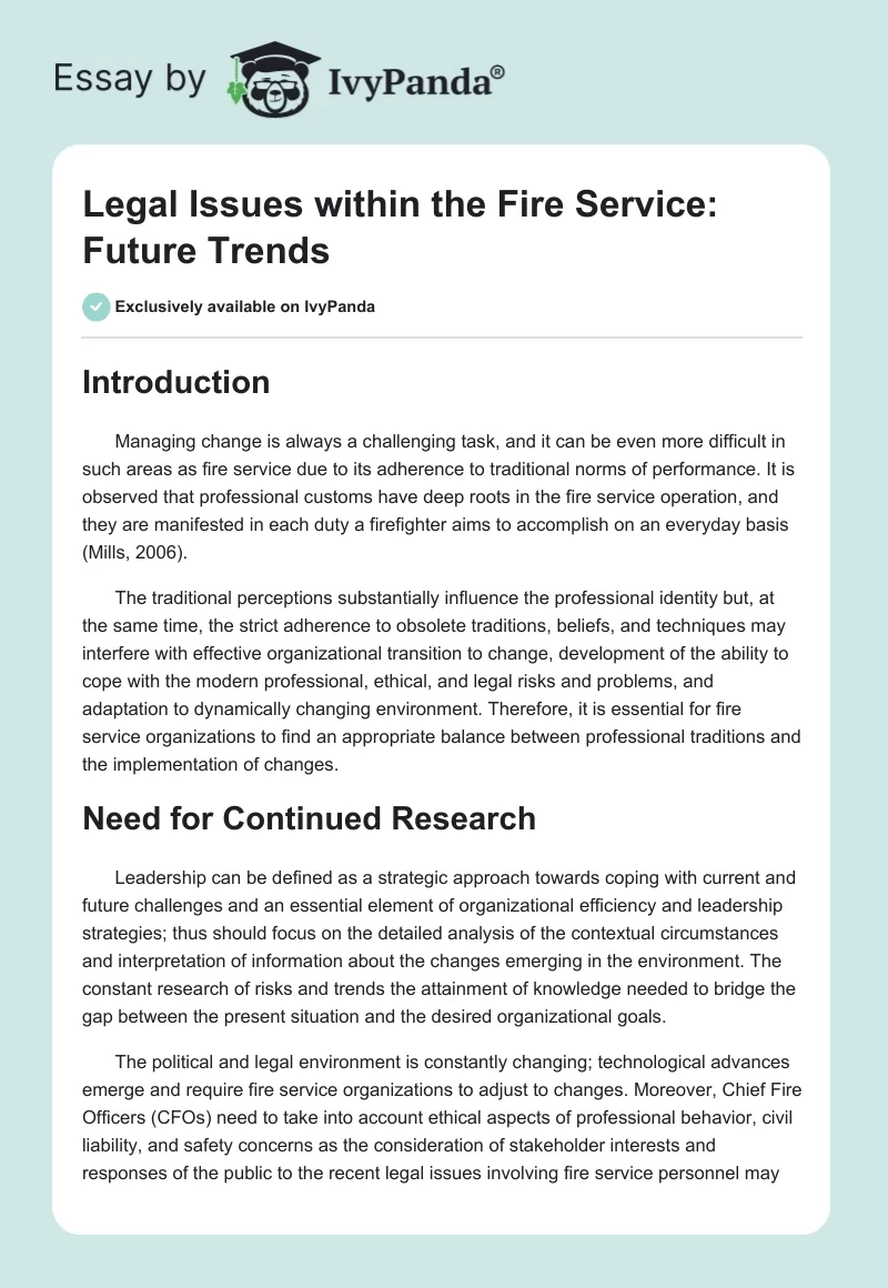 Legal Issues within the Fire Service: Future Trends. Page 1
