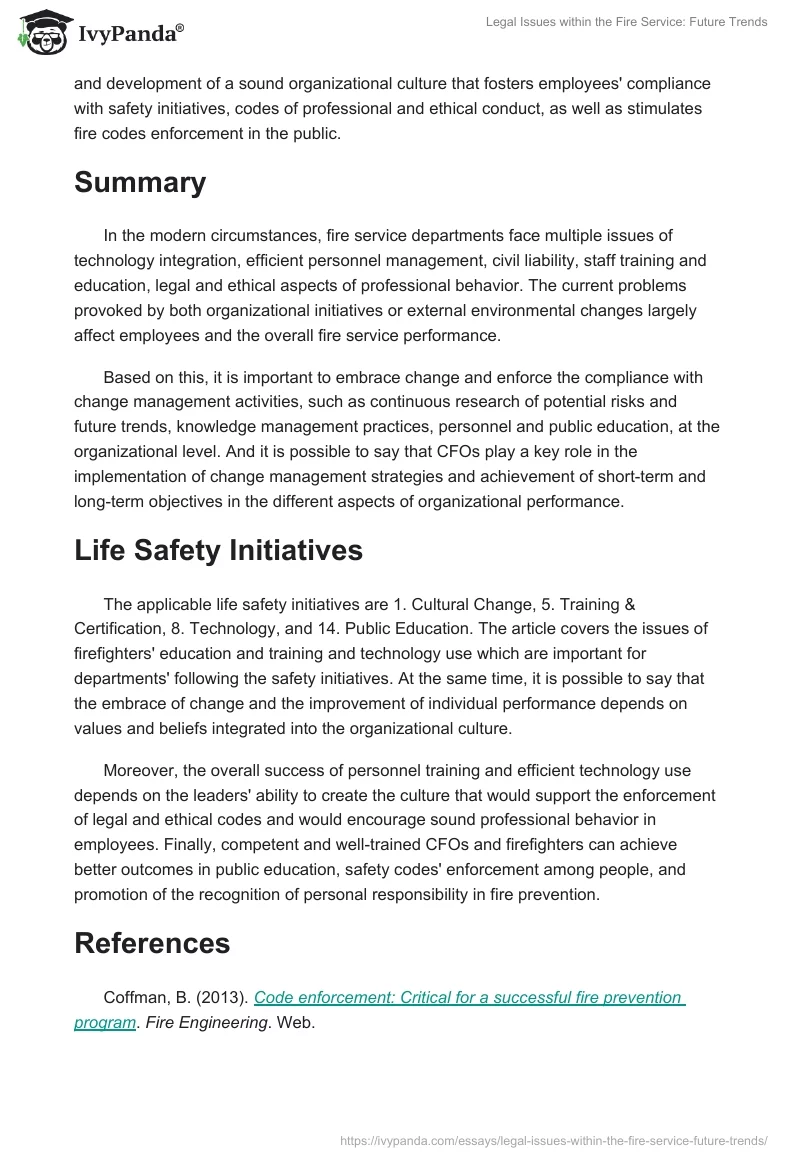 Legal Issues within the Fire Service: Future Trends. Page 4