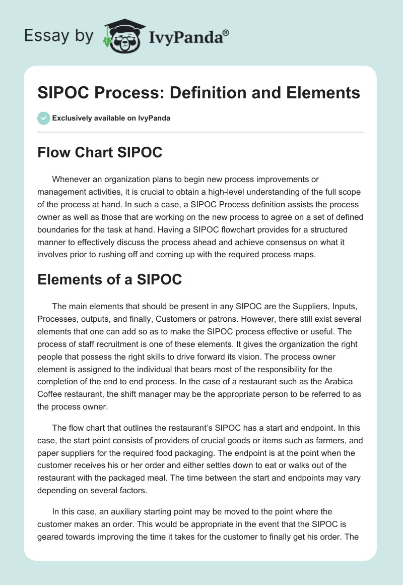 SIPOC Process: Definition and Elements. Page 1