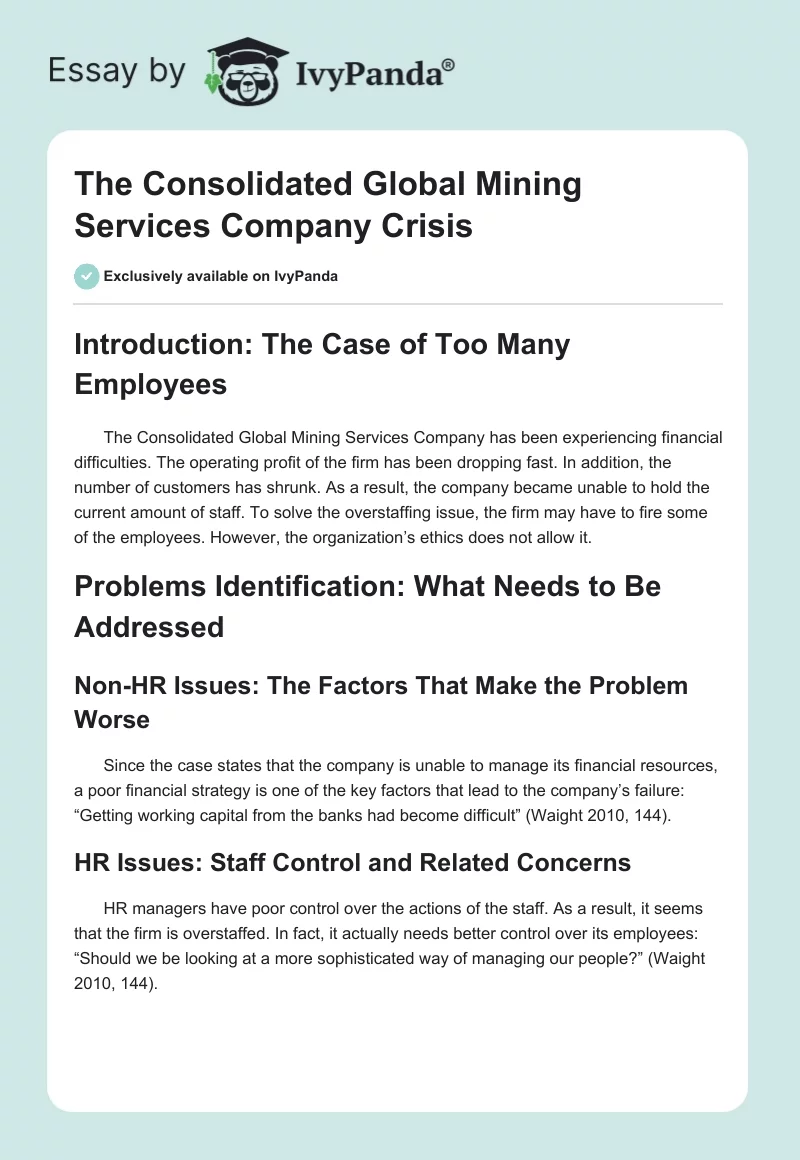 The Consolidated Global Mining Services Company Crisis. Page 1