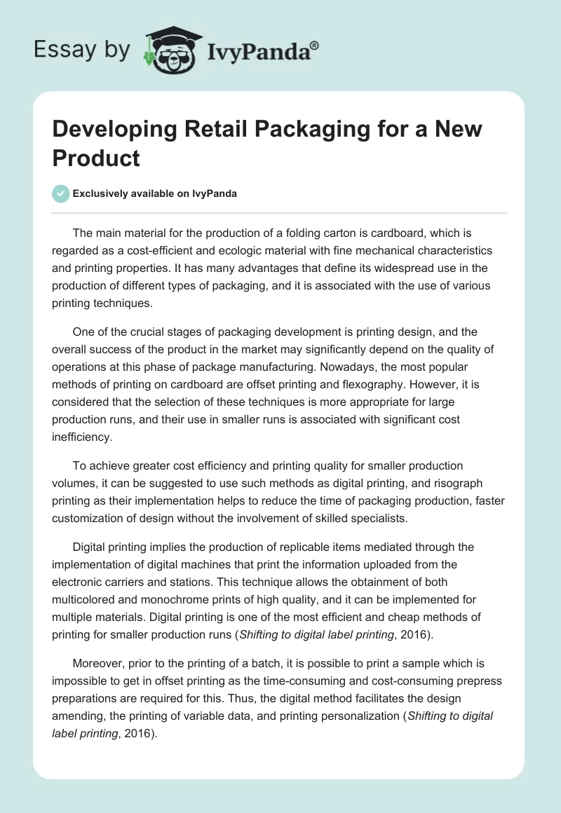 Developing Retail Packaging for a New Product. Page 1