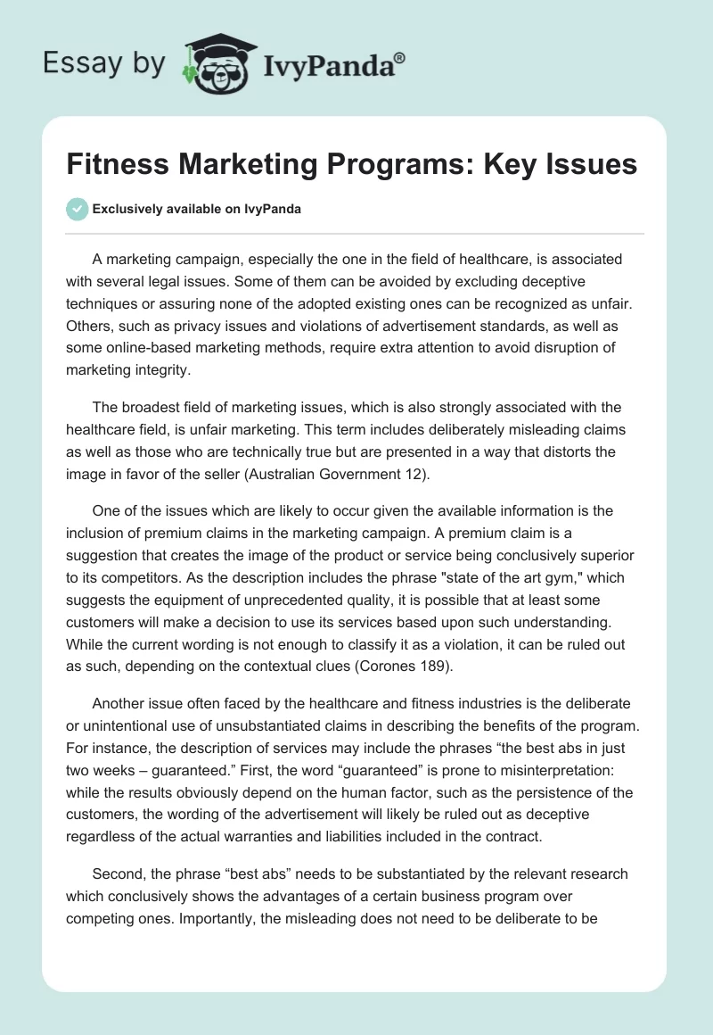 Fitness Marketing Programs: Key Issues. Page 1