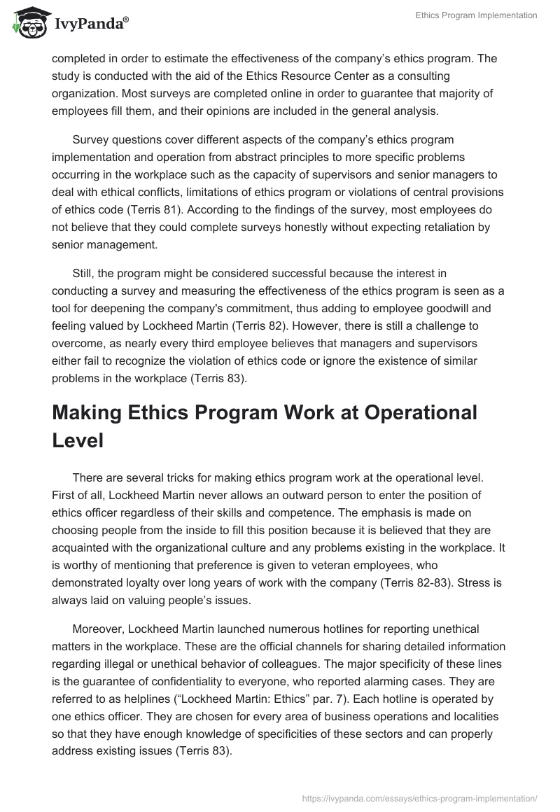 Ethics Program Implementation. Page 3
