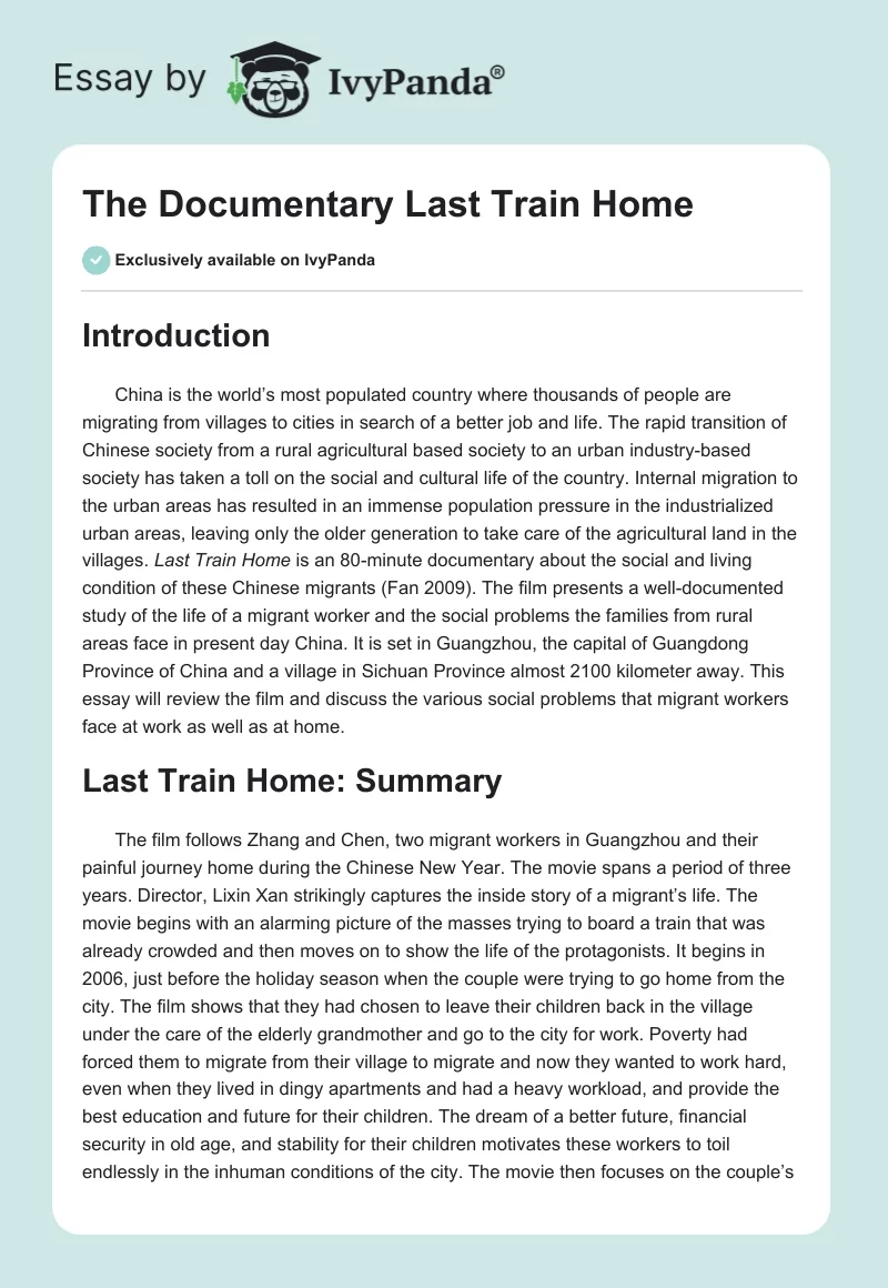 The Documentary "Last Train Home". Page 1