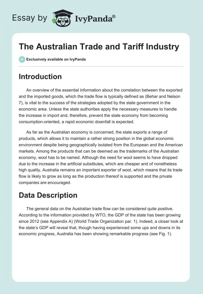 The Australian Trade and Tariff Industry. Page 1