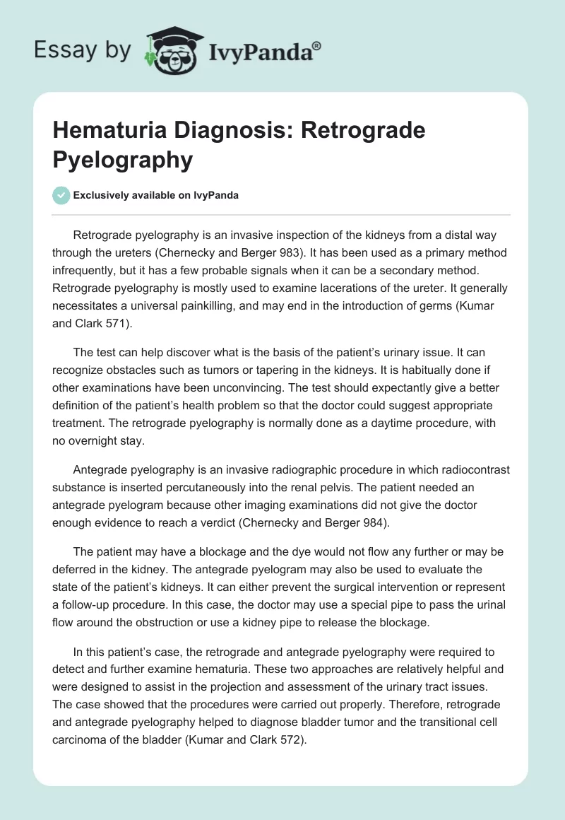 Hematuria Diagnosis: Retrograde Pyelography. Page 1