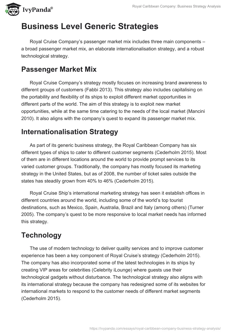 Royal Caribbean Company: Business Strategy Analysis. Page 2