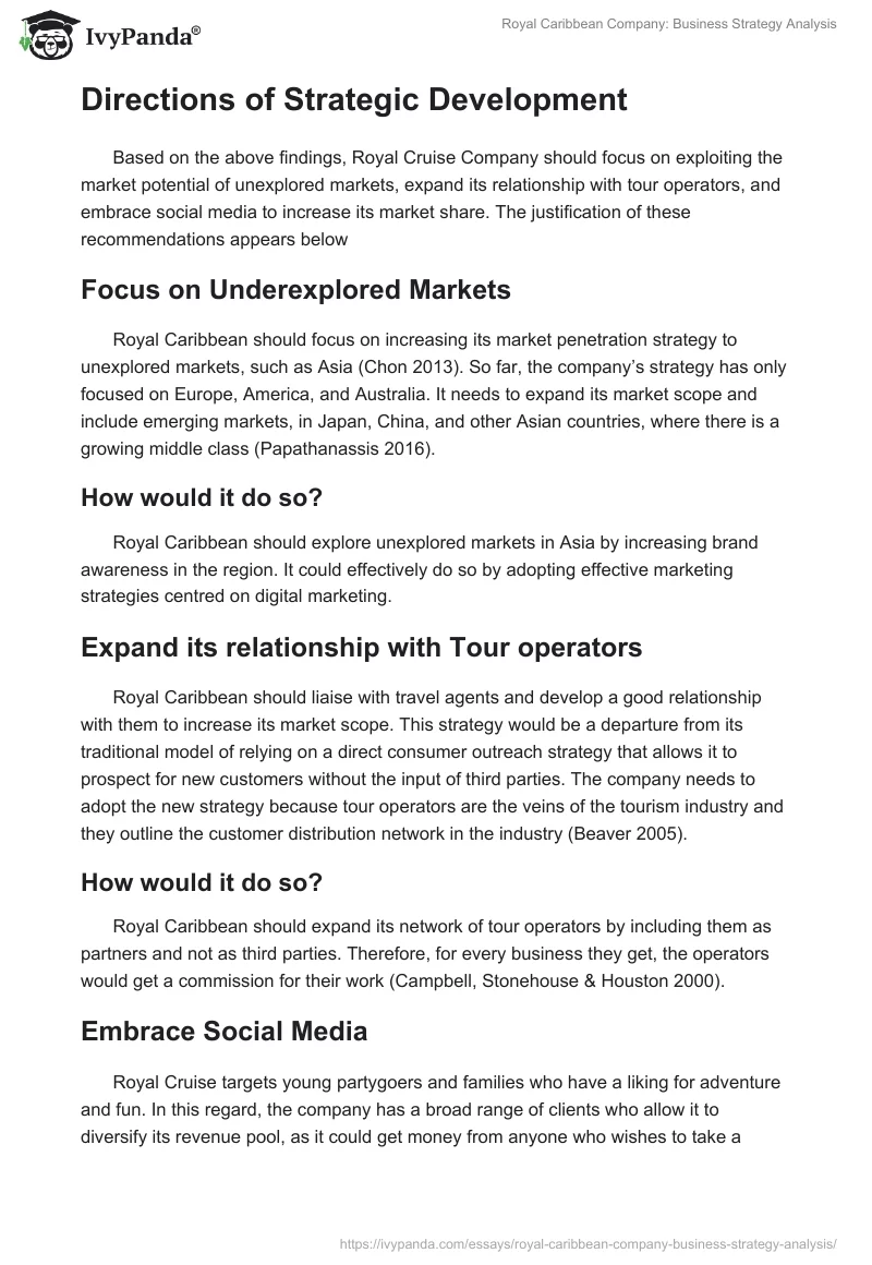 Royal Caribbean Company: Business Strategy Analysis. Page 3