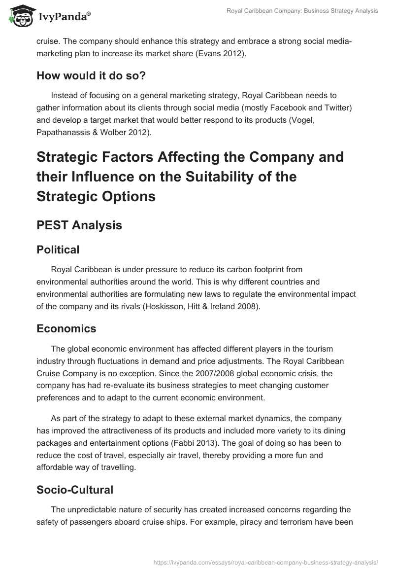 Royal Caribbean Company: Business Strategy Analysis. Page 4