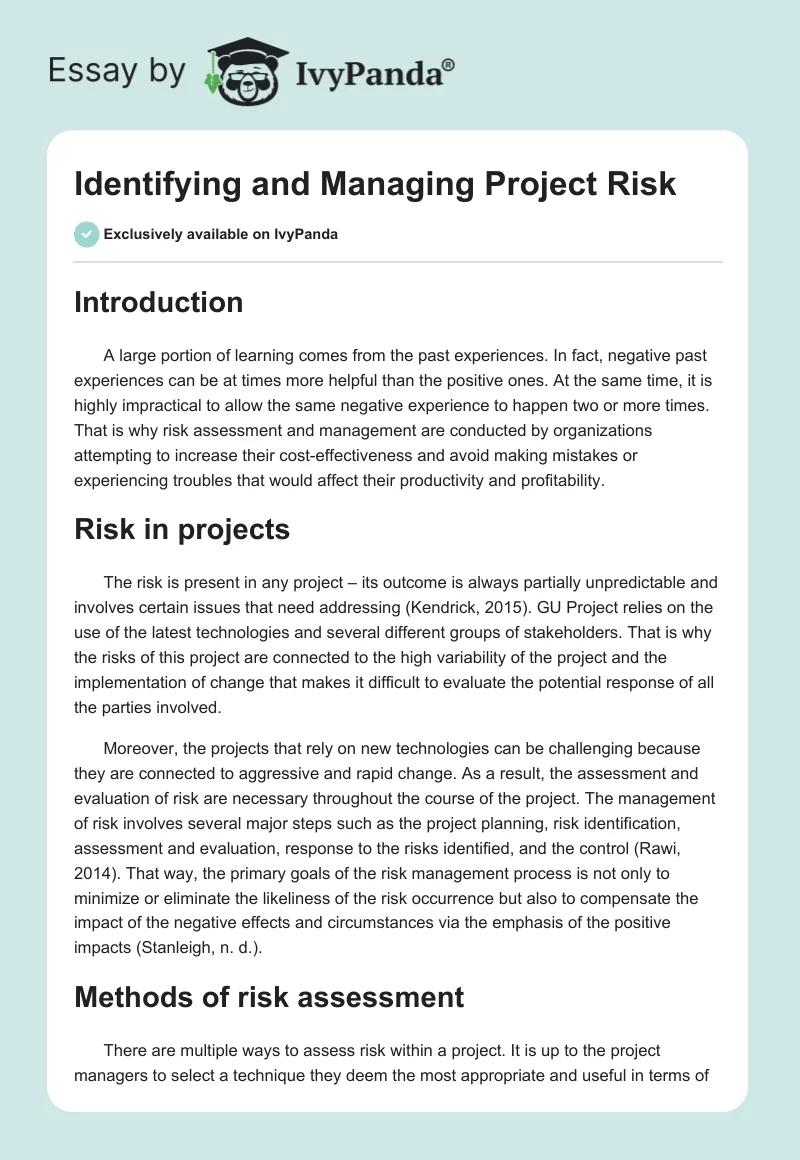 Identifying and Managing Project Risk. Page 1