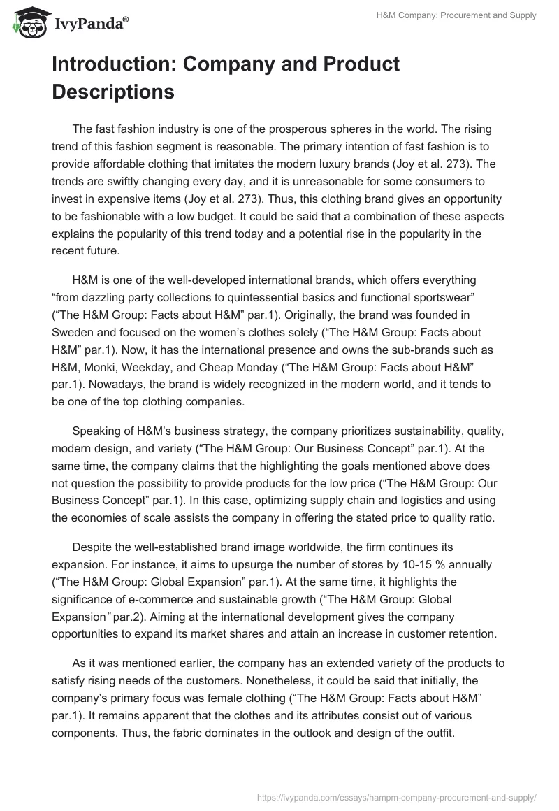 H&M Company: Procurement and Supply. Page 2
