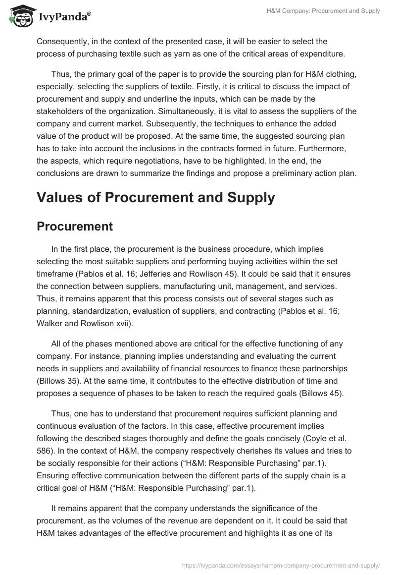 H&M Company: Procurement and Supply. Page 3