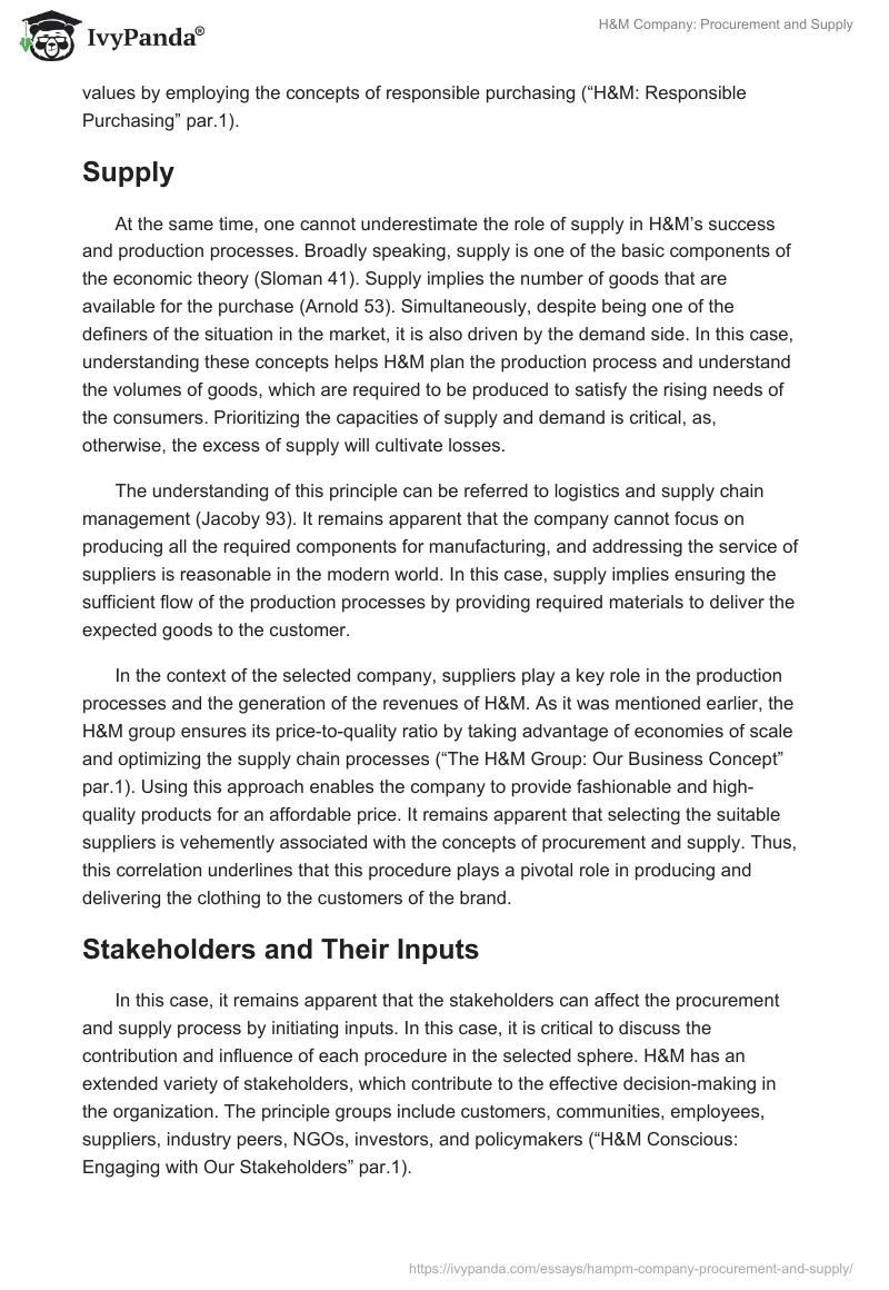 H&M Company: Procurement and Supply. Page 4