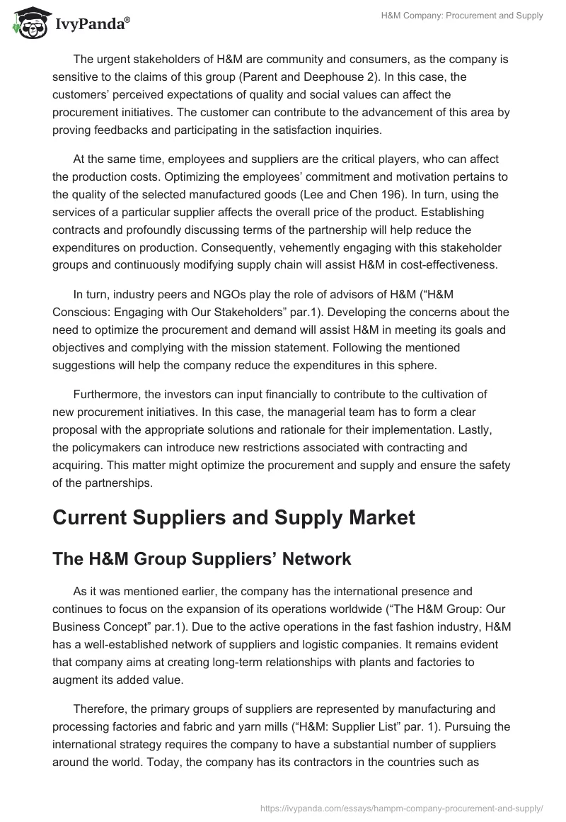 H&M Company: Procurement and Supply. Page 5