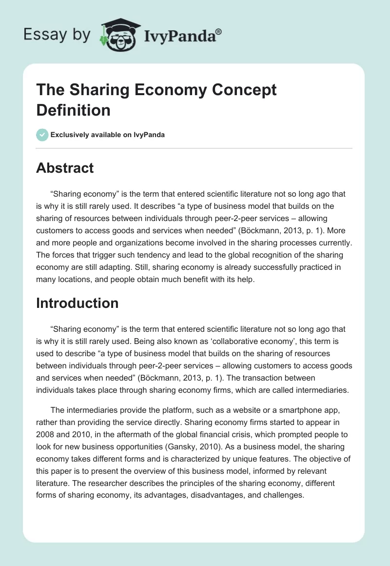 The Sharing Economy Concept Definition. Page 1