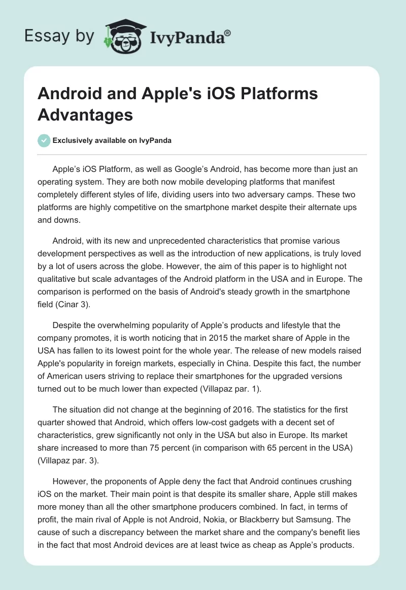 Android and Apple's iOS Platforms Advantages. Page 1