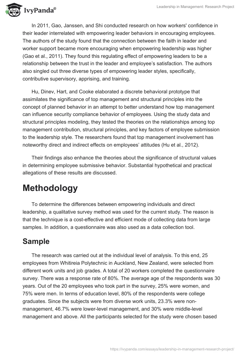 Leadership in Management: Research Project. Page 4