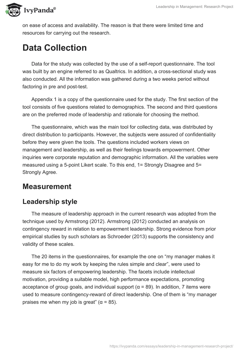Leadership in Management: Research Project. Page 5