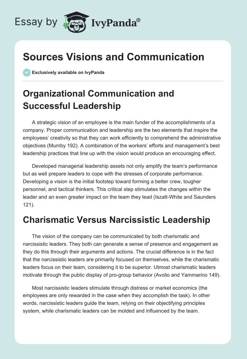 Sources Visions and Communication. Page 1