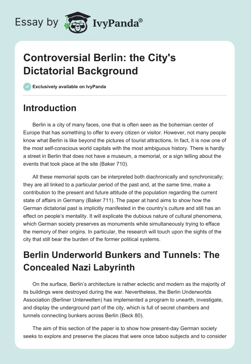 Controversial Berlin: the City's Dictatorial Background. Page 1