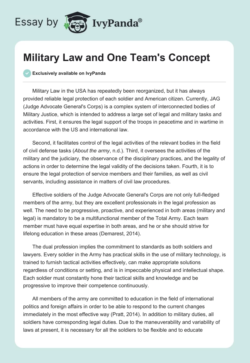 Military Law and One Team's Concept. Page 1
