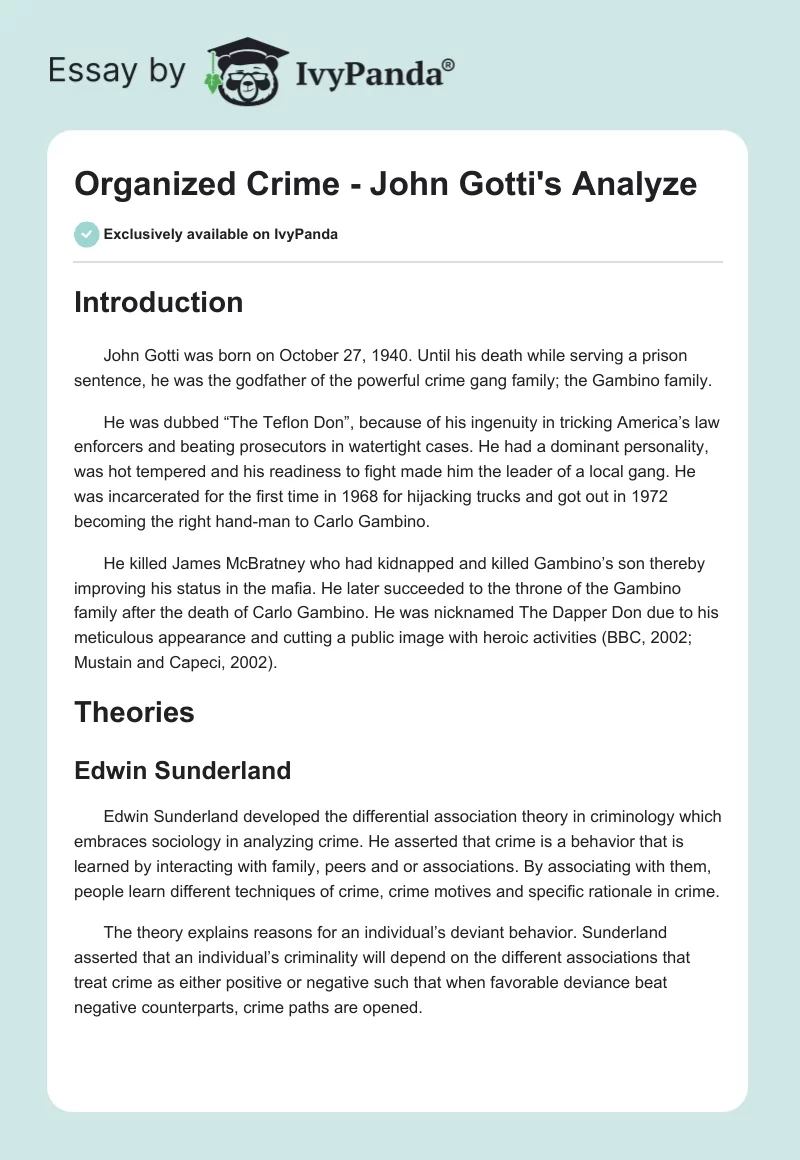 Organized Crime - John Gotti's Analyze. Page 1