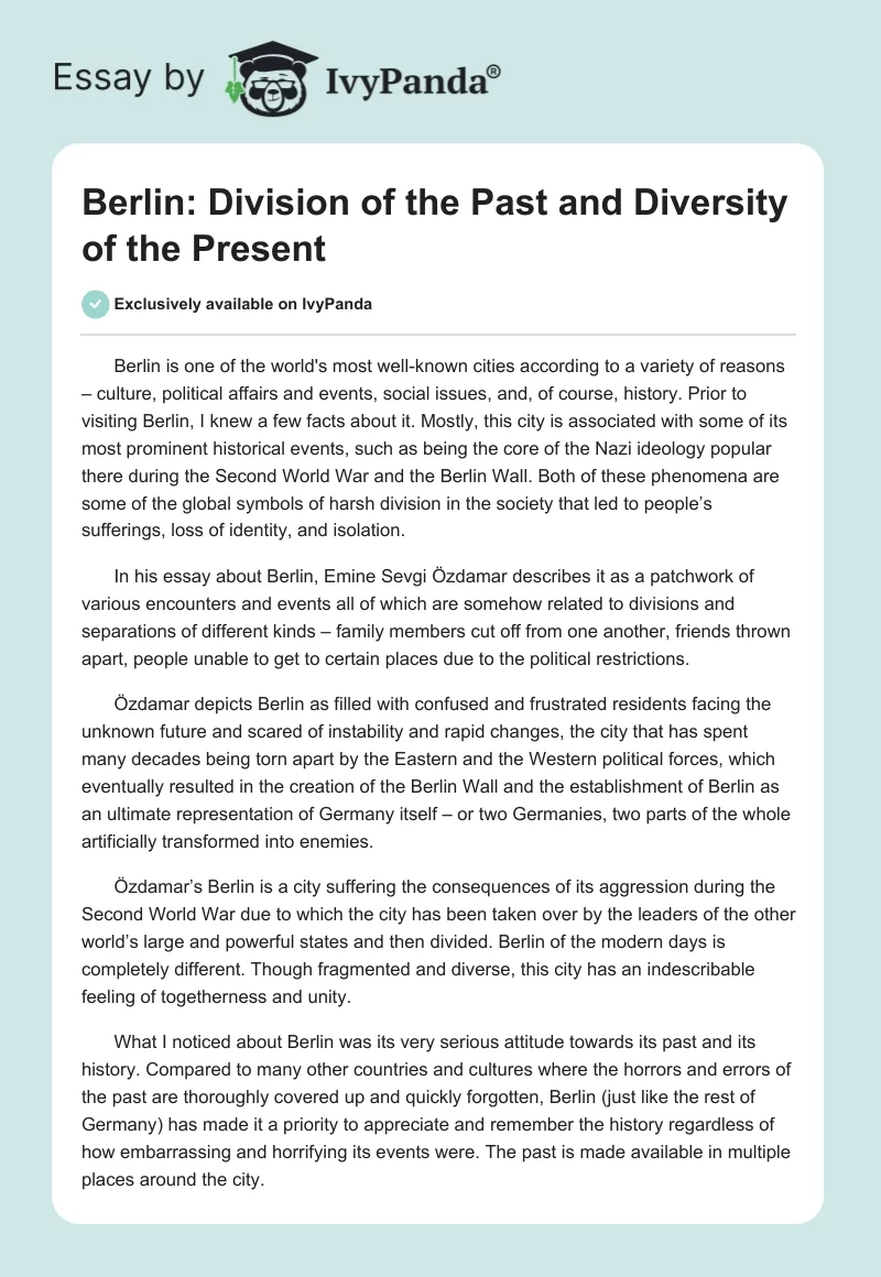 Berlin: Division of the Past and Diversity of the Present. Page 1