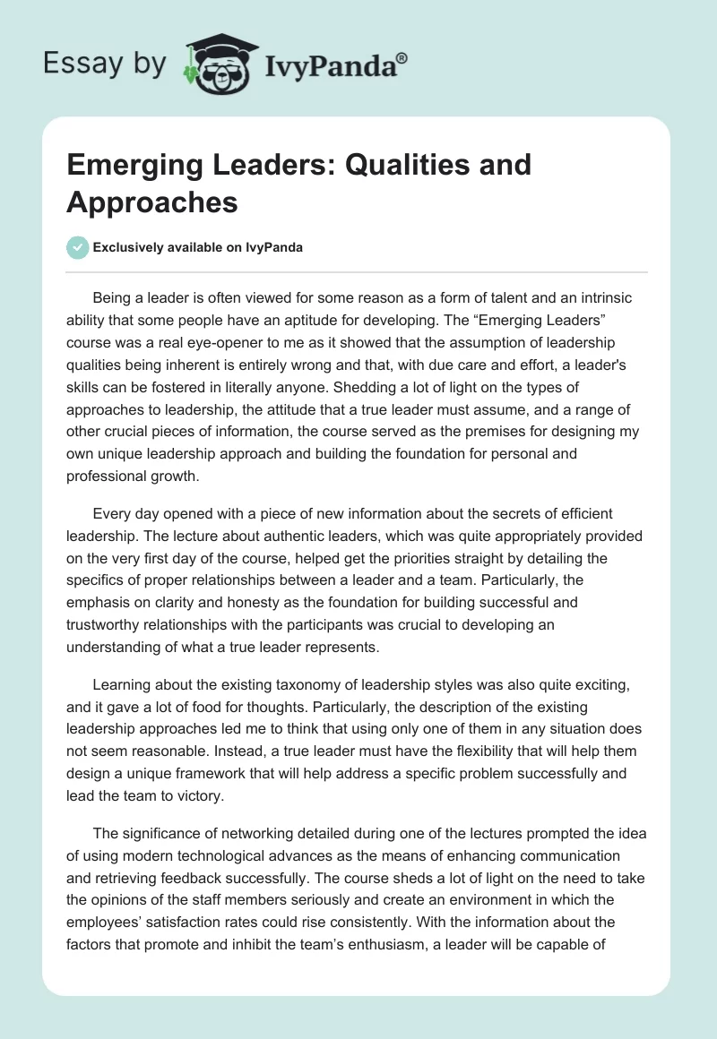 Emerging Leaders: Qualities and Approaches. Page 1